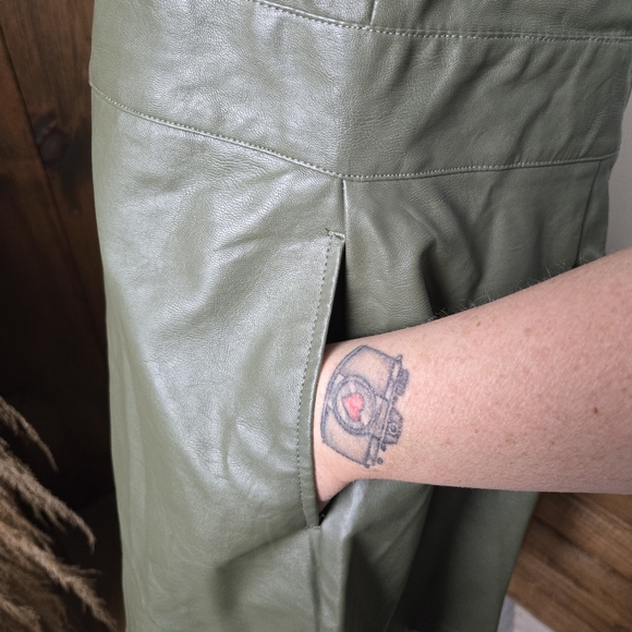 NWT Wild Fable Faux Leather Olive Green Zippered Mini Dress w/Pockets - Picture 11 of 15